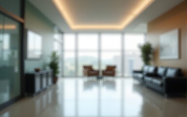 Office building blur background business lobby reception hall interior or empty indoor foyer meeting room with blurry light from glass wall window. High quality