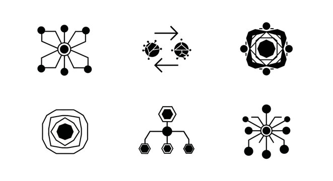Geometric symbols collection conveys complexity connectivity interaction and hierarchy concept