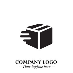 Box Moving Fast Symbol in Black on the White Background with Dynamic Delivery Design