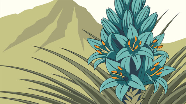 Blue puya berteroni plant illustration