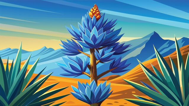 Blue puya berteroni plant illustration