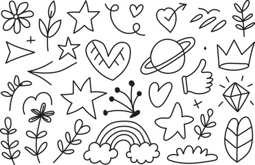 Modern Hand Drawn Doodle Elements Set Minimal Line Art Illustration