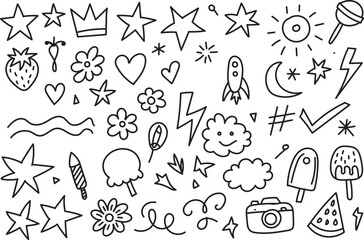 Playful Hand Drawn Doodle Icons Set Creative Line Art Illustration