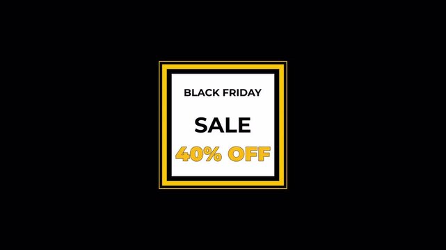 black backdrop announcing 40 percent off badge with bold gold border and high contrast, energetic clearance tone for doorbuster promotions, stock reduction campaigns, and time sensitive retail ads