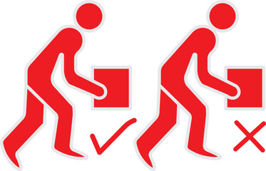Correct lifting posture safety tips for workplace ergonomics and health  .Correct and incorrect lifting posture safety guide illustration