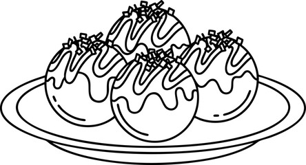 Takoyaki Balls Line Art Black and White Icon