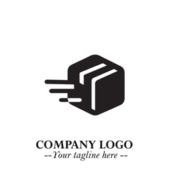 Box Moving Fast Symbol in Black on the White Background with Dynamic Delivery Design