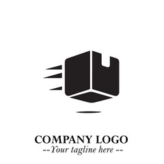 Box Moving Fast Symbol in Black on the White Background with Dynamic Delivery Design
