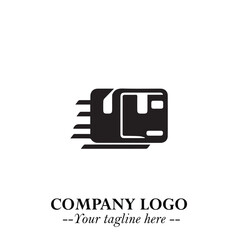 Box Moving Fast Symbol in Black on the White Background with Dynamic Delivery Design