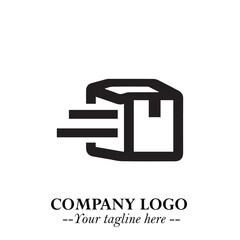 Box Moving Fast Symbol in Black on the White Background with Dynamic Delivery Design