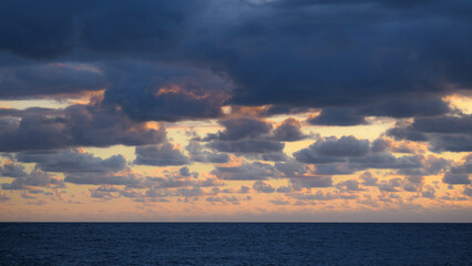Dramatic Sunset Over the Atlantic Ocean with Stormy Clouds, Tenerife, Canary Islands