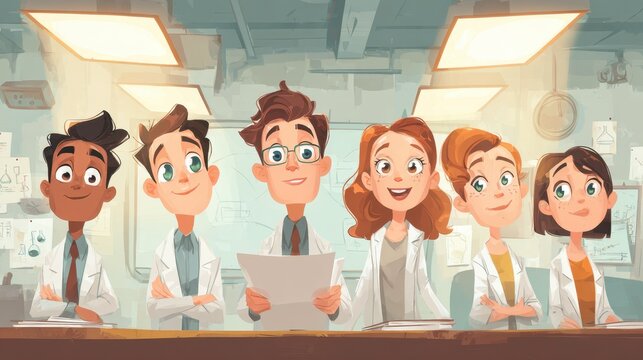 Diverse Children Scientists Reading in Laboratory Classroom