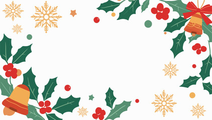 Vector template Christmas decoration background featuring a flat design with bold lines, minimalist shapes, and vibrant colors 