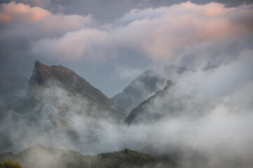 Mystical Fog-Shrouded Peaks of Anaga Mountains at Sunrise, Tenerife, Canary Islands
