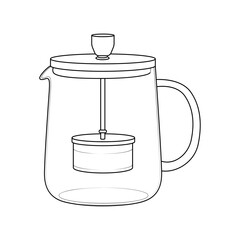 Outline illustration of a glass French press coffee maker. Minimalist kitchen appliance design for cafe menu, print, or packaging.