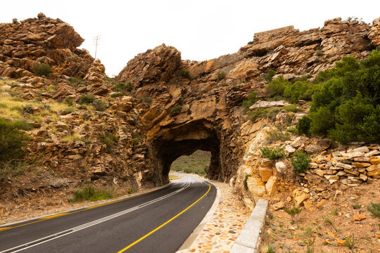 Mountain pass road tunnel Montagu, Cape Town, South Africa.
