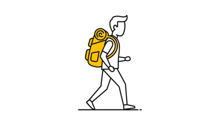 Minimalist illustration of a hiker with a backpack embarking on an outdoor adventure expedition