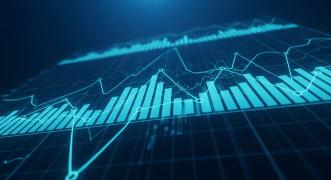 Abstract Blue Digital Financial Data Analysis with Graphs and Charts