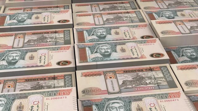 Mongolia 10,000 Tugrik Banknote Horizontal 3D Animation ? Realistic Motion, Finance, Economy, Business Investment, Money Flow, and Currency Visualization