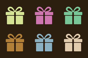Colorful gift boxes vector icon set for celebration and holidays.