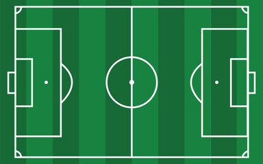 Top View Soccer Field with White Line Markings — Green Football Pitch Vector Illustration
