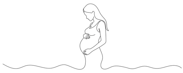 Continuous line Pregnant woman International mother's day Simple hand drawn illustration.Editable line
