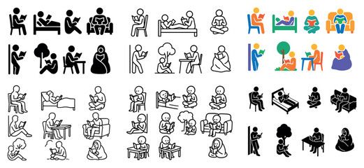 Fototapeta premium Diverse stick figures reading in various positions