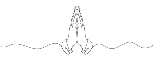 One Line Continuous Drawing of Raising Hands for Dua Pray. Islamic Traditional Prayer Gesture Line Art. Editable Stroke