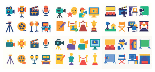 Fototapeta premium Colorful film and media icon set collection