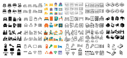Diverse hotel icons set for hospitality and travel