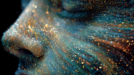 Abstract digital profile of a human face made of light particles and data streams, symbolizing consciousness, and advanced technology.