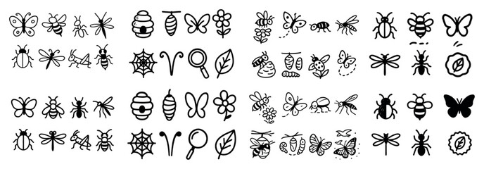 Insect icon set featuring butterflies and bees