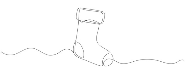 Christmas stocking for gifts, one line. Vector illustration, hand drawn, isolated on white background. Editable stroke