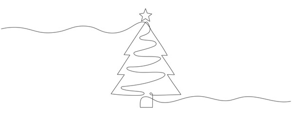 Naklejka premium Christmas tree, one line drawing. Vector illustration on a white background. Editable stroke