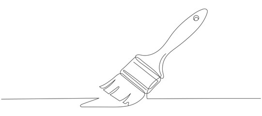 One line drawing of a paintbrush. Vector illustration of painting equipment tools. Isolated on white background. Editable line.