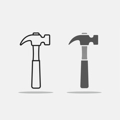 Hammer Silhouette and Outline Icon – Construction Tool Vector Illustration