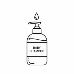 Baby Shampoo Bottle Icon – Gentle Hair Care, Clean Hygiene, Outline Vector Illustration