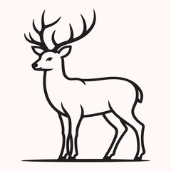 Stylized deer illustration with majestic antlers, line art graphic