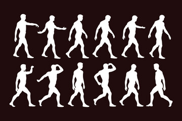 Set of male human body motion sequence and pose silhouettes.