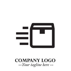 Obraz premium Box Moving Fast Symbol in Black on the White Background with Dynamic Delivery Design