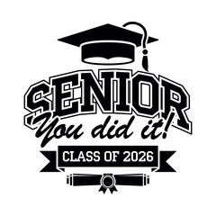 Lettering Class of 2026 for greeting, invitation card. Text for graduation design, congratulation event, T-shirt, party, high school or college graduate. Vector on transparent  background.