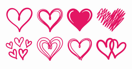 A delightful collection of hand-drawn heart illustrations in various styles and shades, capturing love and affection, perfect for expressing emotions in creative designs.