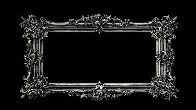 Ornate vintage silver frame with decorative floral design on black background