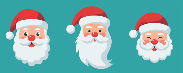 Set of cute cartoon icons with Santa Claus's face. Christmas stickers. Vector illustration