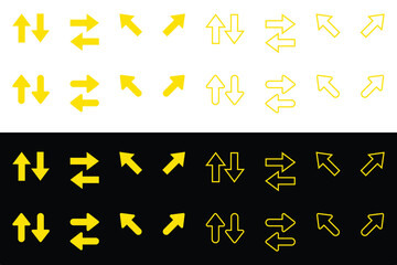 Versatile Yellow Arrow Icons Set Directional Navigation Symbols, Outline and Solid Styles Vector Pack.