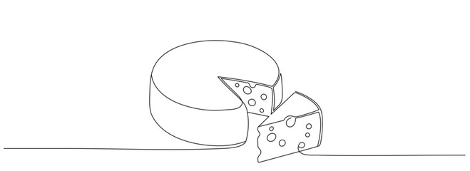 Cheese one line continuous drawing. Cheese products continuous one line illustration. Vector minimalist linear illustration. Editable line.