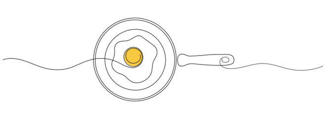 Continuous line Two fried eggs in a pan Cooking Minimal hand drawn line vector cut out background. Editable line.