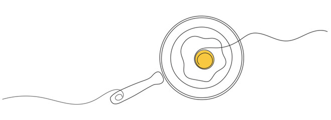 Continuous line Two fried eggs in a pan Cooking Minimal hand drawn line vector cut out background. Editable line.