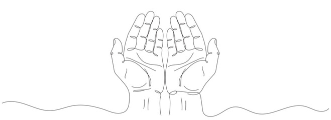 muslim praying hands in one continuous line drawn isolated on a white background. Editable line