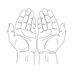 muslim praying hands in one continuous line drawn isolated on a white background. Editable line